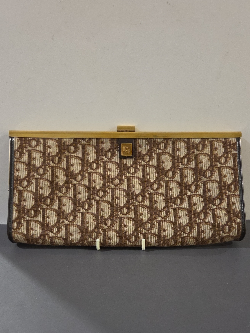 Vintage Christian Dior Brown Monogram (Trotter/Diorissimo) Canvas Clutch Bag